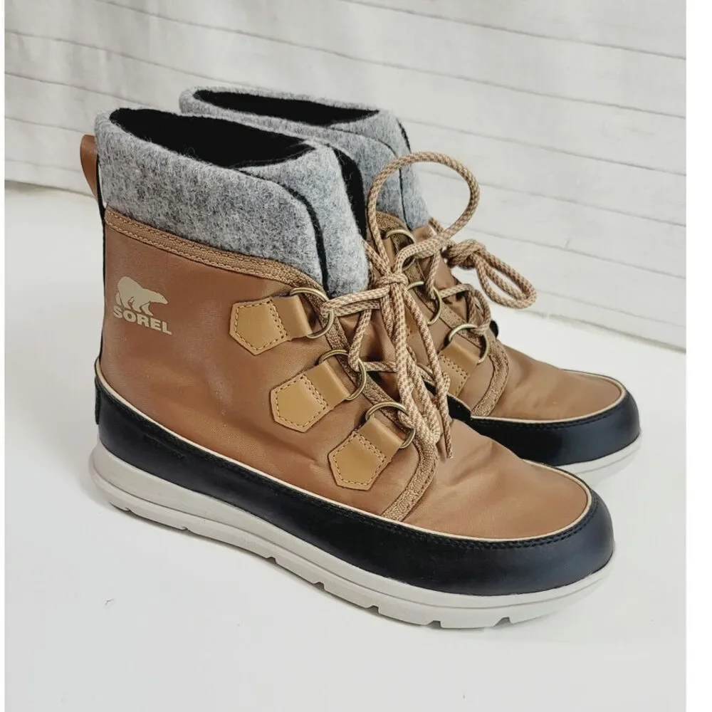 Sorel Explorer Carnival Waterproof Snow Boot in Elk/Dark Stone, sz 9